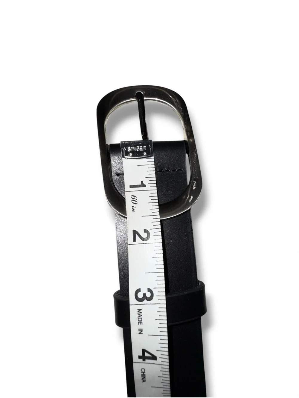 NORDSTROMS Oval Buckle Leather Belt -  Silver / Black